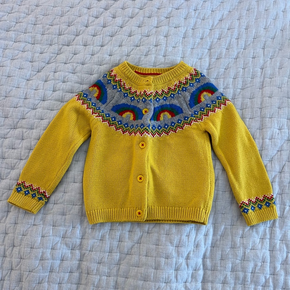 EUC Baby Boden Yellow Rainbow Cardigan Size 3-4
